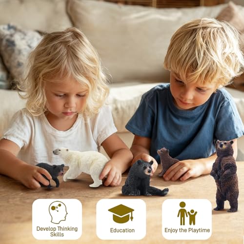 Toymany 6PCS Realistic Bear Figurines Set - Plastic Bears Toy with Grizzly, Black Bear, Polar Bear and Cubs, Wild Animals Figures Education Toy Cake Toppers Christmas Birthday Gift for Kids Toddlers - style: Bears (Brown, Black, Polar)