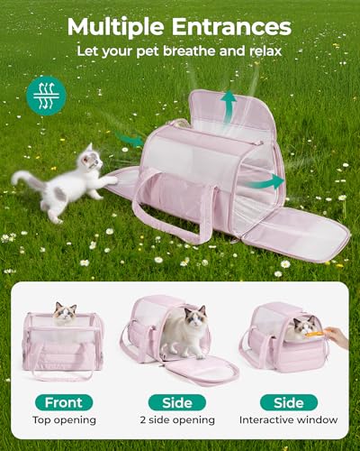 BAGSMART Cat Carrier Soft-Sided Puffy Quilted Collapsible Pet Travel Bag | Pet Carrier for Small Medium Cats Dogs Puppy, Load Up to 20 Lbs for Outdoor Use, Pink - color: Baby Pink, size: 18.1"L x 11.0"W x 11.0"H