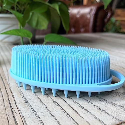 Premium Sensory Brush for Kids or Autism,Soft Silicone Body Scrubber,2 in 1 Sensory Room Occupational Therapy Brushes,Silicone Loofah,Pet Shower Brush Bath Brush Shampoo Brush(hangable-Spikes-Blue) - color: Hangable-spikes-blue