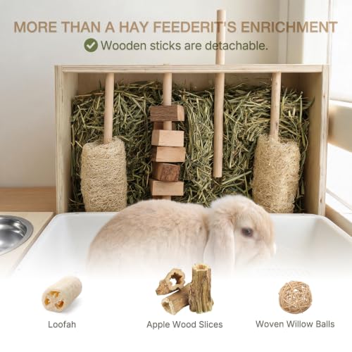 Rabbit Litter Box with Detachable Hay Feeder,Urine Separation Litter Box | Urine Separation Litter Box Keep Clean, Bunny Hay Feeder with Loofah Less Mess for Guinea Pigs, Chinchillas, Hamsters Rabbits