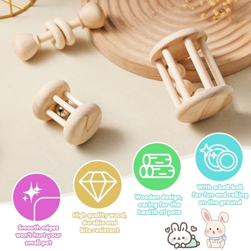 AOWPFVV Wooden Bunny Toys,Safe Rabbit Toys for Guinea Pigs,Small Animals | Teeth Grinding,Enrichment,Boredom Breaker,Chew Toys for Chinchillas,Hamster,Rats Indoor&Outdoor