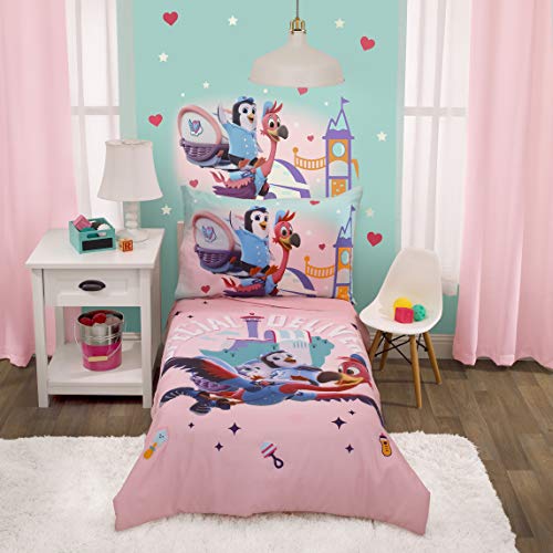Disney T.O.T.S Special Delivery Pink, Teal, Purple & Brown 4Piece Toddler Bed Set - Comforter, Fitted Bottom Sheet, Flat Top Sheet, Reversible Pillowcase, Pink, Teal, Purple, Brown - color: Disney T.o.t.s