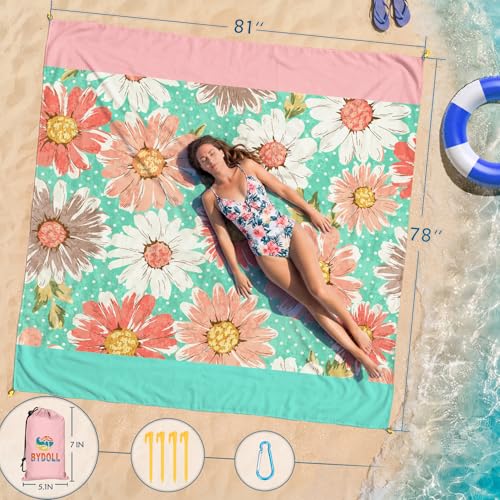 BYDOLL Beach Blanket Waterproof Sandproof,78''X81''/78''X110'' Large Sand Free Oversized Lightweight Sand Resistant Blanket, Picnic Mat for Beach Travel Camping Hiking Essentials - color: Flowers, size: 78''X81"