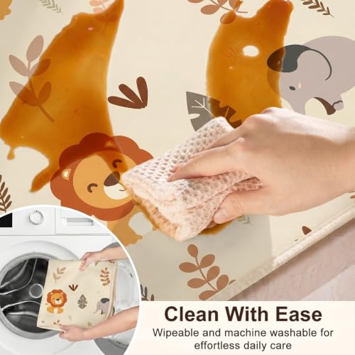 Basumee Splat Mat for Under High Chair, Waterproof & Mess-Proof Floor Mat | 46"×42" Baby Splash Mat, Non Slip Bottom, 4-Layer Fabric, Food & Liquid Catcher, Machine Wash for Boy Girl, Meals, BLW, Craft - color: Cream Animals, size: 46x42 Inches