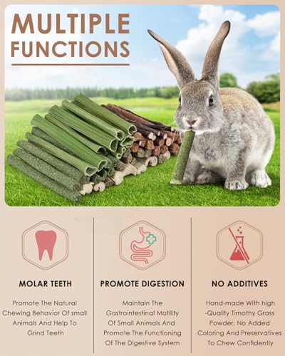 Bissap 54 PCS Rabbit Chew Sticks, Mix Natural Sweet Bamboo Timothy Hay Oat Carrot Chew Stick Apple Branch Bunny Chews for Rabbit Hamster Chinchilla Guinea Pig Small Pet Molar Treats - size: 0.3 Ounce (Pack of 54)