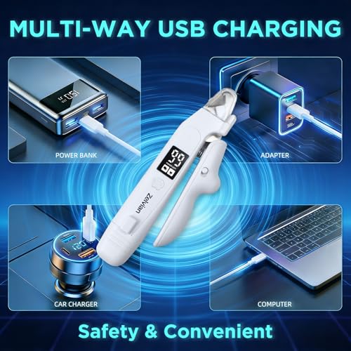 2-in-1 Dog & Cat Nail Clipper and Grinder, LED Light, USB-C | Low-Noise Motor, Safety Lock, Nail Catcher, 3 Grinding Ports and Rechargeable Design for Cats, Small and Medium Dogs