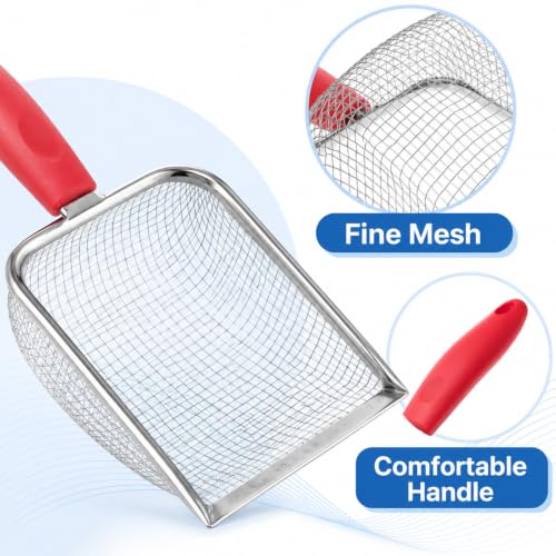 Reptile Sand Substrate Scoop Shovel Sifter, Stainless Steel Mesh Litter Shovel, Hamster Sand Bath Scoop Fine Mesh Metal Reptile Litter Cleaner Scooper for Lizard Substrate Reptile Terrarium Sand Waste
