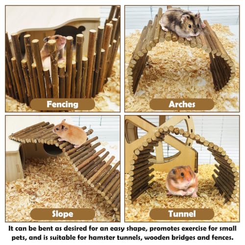 PINVNBY Hamster Suspension Bridge (19.7in and 9.8in) Bendy Natural Wood Bridge Long Climbing Ladder Hamster Cage Accessories for Guinea Pig Dwarf Sugar Glider Rat Mouse - size: L:19.7x4inches,9.8x4inches