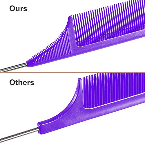 Leinuosen 3 Pack Rat Tail Comb Carbon Fiber,Purple | Steel Pin Tail for Sectioning, Heat Resistant Teasing, Pick Comb for Women Wig Styling, Fishtail Design for Salon Updos - color: Purple