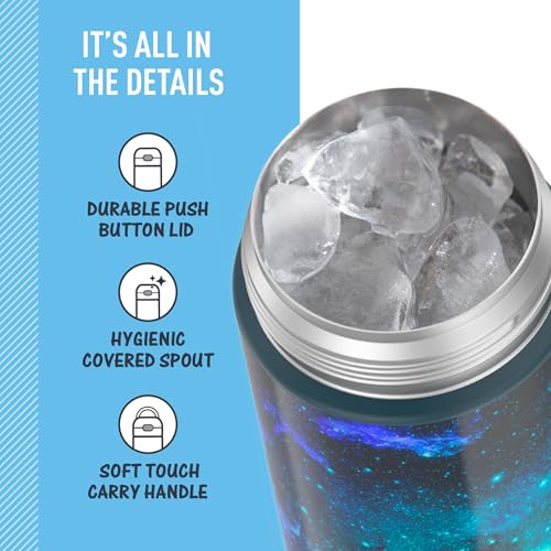 THERMOS FUNTAINER Water Bottle with Spout, 16oz, Galaxy Teal | Kids Stainless Steel Insulated Water Bottle, Keeps Drinks Cold Longer for School & Play, BPA-Free - color: Galaxy Teal, size: 16 Ounces