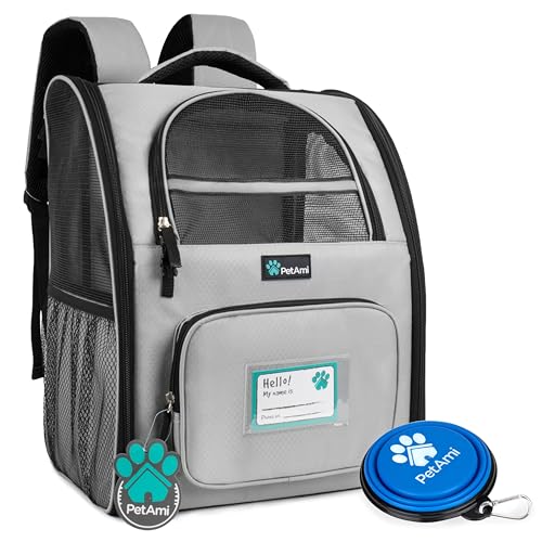 PetAmi Dog Backpack Carrier Airline Approved Cat Pet Puppy Bag, Light Grey | Ideal for Small Medium Large Pet up to 18 lb, 2 Side Entry Structured No-Collapse Frame, Ventilated Bookbag for Hiking Travel - color: Light Gray