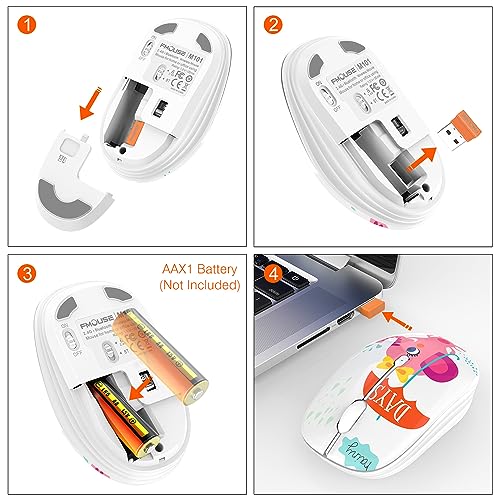 FMOUSE Cute Cartoon Silent Wireless Mouse, Dual Mode Bluetooth & USB 2.4G | Pink Elephant Pattern, Ideal for Kids Students & Office Use | AA Battery Powered | Compatible with Laptop Mac iPad Tablet PC - color: Pink Elephant
