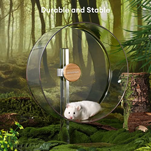 BUCATSTATE Hamster Wheel Silent 12.5inch, Acrylic Hamster Exercise Wheel with Stable Adjustable Stand Running Wheel for Golden Bear Hamster, Sugar Gliders, Rats, Hedgehogs (Transparent)