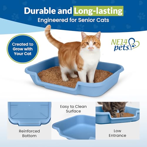 KittyGoHere Senior Cat Litter Box, Large with Jumbo Scoop, Little Boy Blue | Open Top Low Entrance Kitty Litter Box With Long-handle Jumbo Scoop, Lightweight Low Entry Litters Box, Durable, Made in USA - color: Little Boy Blue, size: Large with Scoop