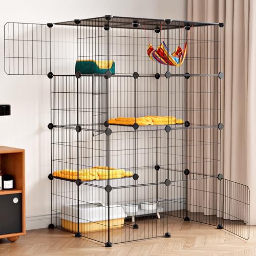 Oneluck 4-Tier Cat Cage for Indoor Cats 47.2-Inch Large Detachable Metal Wire Catio Enclosure Modular DIY Pet Playpen with 3 Platforms and 4 Doors for 1-2 Kittens 31.5 x 23.6 x 47.2 Inches Black - size: 31.5"L x 23.6"W x 47.2"H