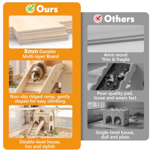 XiaZ Guinea Pig Hideout, Large Wooden Guinea Pig Castle with Stair, Detachable Double-Decker Small Animal House,Habitat Hideout for Dwarf Rabbit, Hamster, Chinchilla - size: style2:11.8 x 11.8 x 15.7 inches