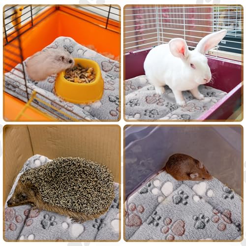 4 Pack Ultra Soft Dog Cat Bed Mat Small Animal Guinea Pig Bed with Cute Print Reversible Fleece Dog Crate Kennel Pad Cozy Washable Thickened Hamster Pet Beds Mat(13 x 10 Inches,Light Gray) - color: Light Gray, size: 13 x 10 Inches