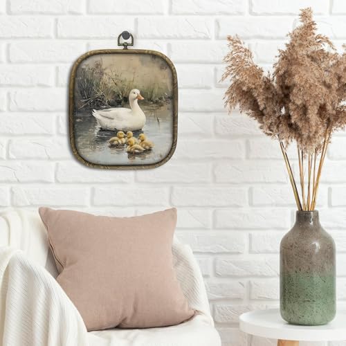 shiviody Duck Canvas Wall Art Decor, Rustic Retro Ducks Countryside Wall Decor, Vintage Neutral Beige Cottagecore Square Hanging Frame Prints Decorations for Farmhouse Cabin Home 6.5"x7.5" - color: Animals-32