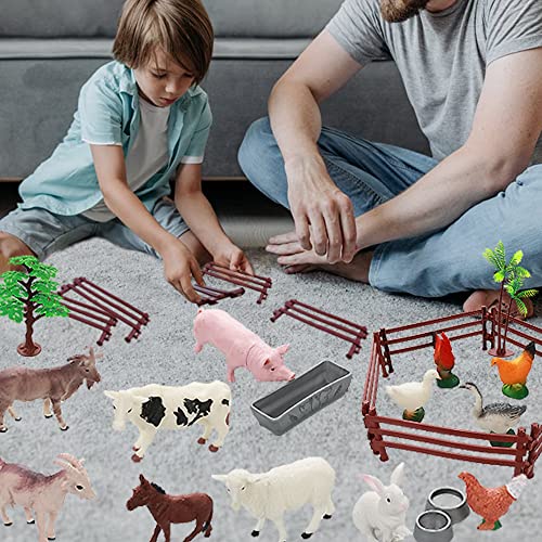 Yowlieu Realistic Farm Animal Figures Toys, 44 Pcs Plastic Farm Figurines Playset Includes Fences Mini Farm Animal Cake Topper Learning Toy Set for Kids & Toddlers - size: 44 Pcs Farm Set