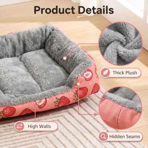 Bunny Bed, Pink Strawberry Plush Rabbit Guinea Pig Bed with Non Slip Bottom, Cozy Bed for Ferret Hamster and Other Small Animals