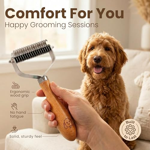 Dematting Comb for Dogs, Undercoat Rake Grooming Tool For Matted Pet Hair | Best Dematting Brush For Doodles & Poodles, Detangling De Matted Hair, Tool For Removing Shedding Fur, Cat Deshedder Brushes - size: Dematting Comb Standard