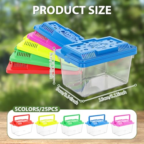 LemonRoad 25 Pcs Plastic Reptile Terrariums,Cute,5.1x3.5x3.5 Inch | Carrier Cage, Tarantula Enclosure Snake Breeding Box, Portable Fish Tank, with Ventilated Lid for Spider Turtle Lizard - color: Cute, size: 5.1x3.5x3.5 Inch