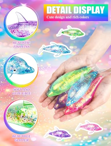 4Pack Dolphin Sugar Stress Balls Cute Glitter Dolphins Fidget Toys for Kids | Soft Sea Animals Sensory Toys for Stress Relief Party Favors Easter Basket Stuffers - style: 4PCS (Dolphin)