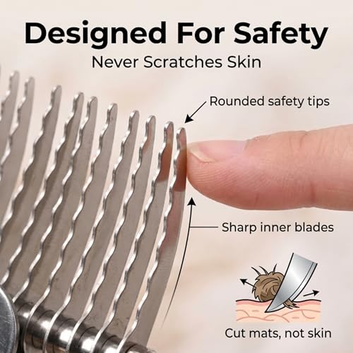 Dematting Rake for Dogs, Dog Comb, Grooming Tools for Dogs with Matted Hair | Best Undercoat Rake for Dogs, Goldendoodles, Doodles, Poodles, Curly Hair Breeds, Detangling & Dematting Comb for Dogs - size: Dematting Rake Small