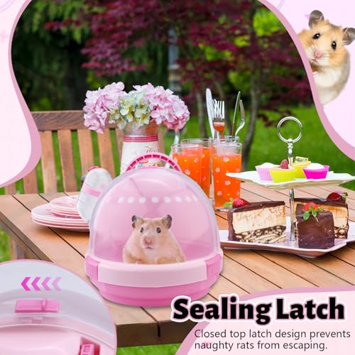 Pink Portable Hamster Carrier with Water Bottle & Handle, Breathable Guinea Pig Travel Cage, Pet Small Animal Carrier Carrying Case for Gerbils Mice Hedgehog Outgoing Transport (7" x 6.2") - color: Pink