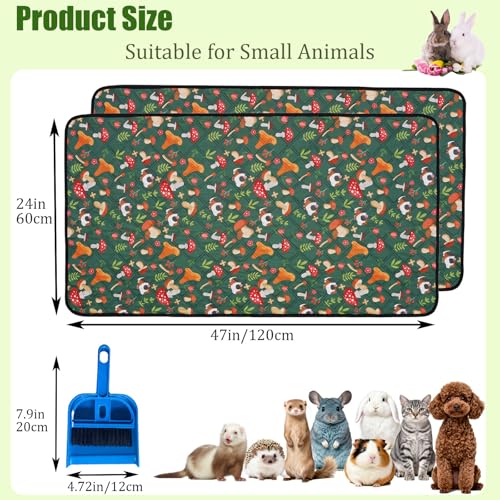 2 Pcs Guinea Pig Cage Liners 47 x 24 Washable Cage Pads Rabbit Bedding Reusable Absorbent Pee Pads for Small Animals Bunny Ferret Chinchilla Hamster (Green, 47×24'') - size: 2 Pcs 47×24''