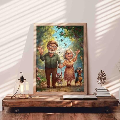 Old Man and Old Woman 1000 Piece Jigsaw Puzzles for Adults Couple Walking Painting Jigsaw Puzzle Cute Animal Dog 1000 Pieces Puzzles 20''x27”inch DIY Craft Puzzle Art Wall Decor Family Challengings - color: Artwork-19