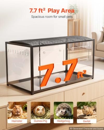 VEVOR Hamster Cage 47.2"x23.6"x25.4" 360° Viewing Metal Hamster Habitat, Transparent Small Animal Cage with Top Access & Front Door, Large Portable Pet House for Guinea Pig, Gerbil (7.7 ft², Black) - size: 47.2"L x 23.6"W x 25.4"H