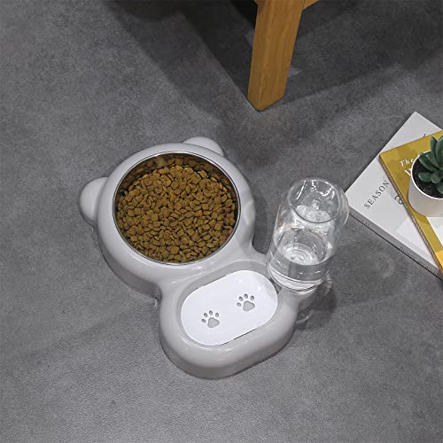 Dog Bowls, Cat Food and Water Bowl Set with Water Dispenser and Stainless Steel Bowl for Cats and Small Dogs - Grey - color: Grey