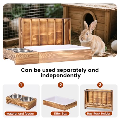 3 in 1 Rabbit Hay Feeder with Litter Box and 2 Bowls | Bunny Feeder Guinea Pig Hay Rack Holder & Litter Box, For Chinchilla Hamsters Guinea Pig Rabbit Bunny Small Animals