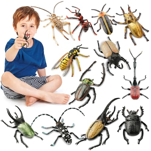 Toymany 12PCS Realistic Insects Figurines Toys - Plastic Bugs Figures Set with Cricket Bee Ant Dung Beetle, Educational Toy Cake Toppers Christmas Birthday Gift for Toddlers Kids - style: Insects-1