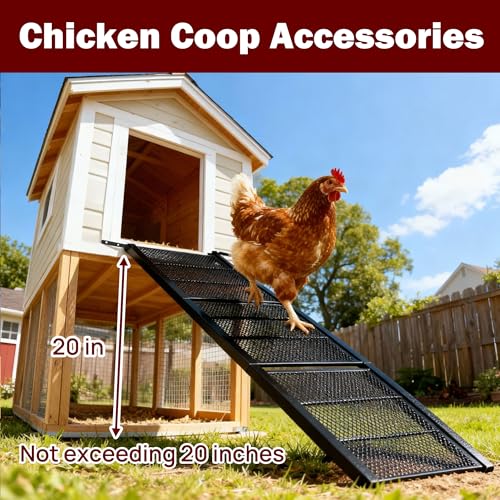 Chicken Coop Ramp 47.4″L,Chicken Coop Accessories and Ladder | for Henhouse Backyard or Farm with Length Adjustable Metal Coop Ramps for Feet Problem or Cannot Fly Chickens Sturdy Black
