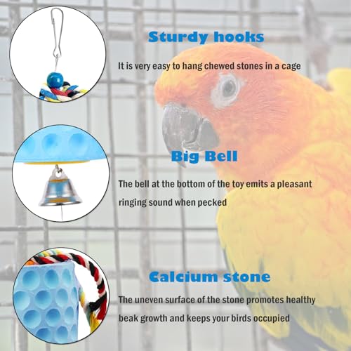 KABASI Bird Beak Grinding Stone, Parrot Chew Toys Calcium Stone with Bells | Chicken Coop Accessories, Cage Toys for Cockatiel Parakeet Budgies Hamster Chinchilla Rabbit African Grey Chick Poultry