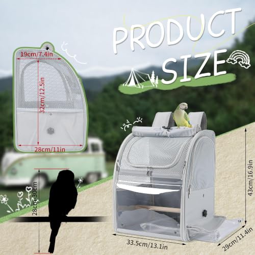 Sanmoncare Bird Carrier Backpack with 2 Adjustable Perches, Water-Repellent Parrot Travel Cage with Stainless Steel Tray, Breathable Pet Carrier for Cockatiels, Conures and Vet Visits, Black - color: Black