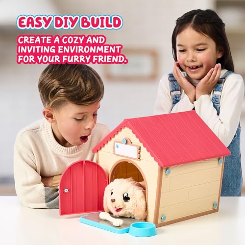 Little Live Pets My Puppy's Home Playset, Interactive Play Dog with Building Dog House Toys, Puppy Plush Toy with 25+ Sounds for Kids of Ages 5+ | 25+ sounds, surprise reveal puppy, customizable name-plate; interactive pet toy for kids ages 5+ - style: Pu