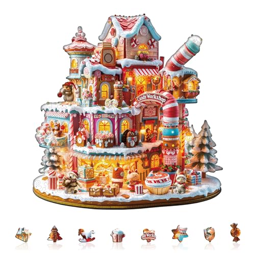 3D Christmas Candy Workshop Puzzles Adults Gifts Wooden 100 Pieces 8.5 * 8.2in - color: 3d Christmas Candy Workshop, size: Small