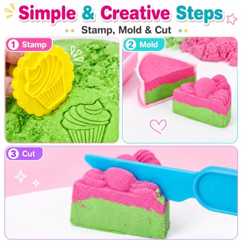 Carolart Cake Sensory Bin, Sand Baking Toys for Kids, Play Cake Sand Kit | Ice cream and dessert sensory play with colorful sensory sand, pretend bakery activity, gift for kids ages 3-8 - style: Cake
