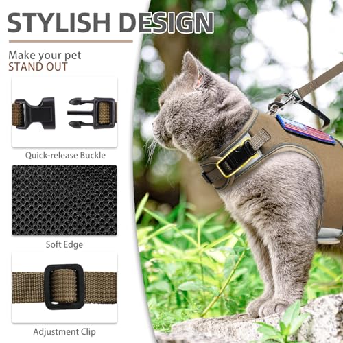 PUPTECK Soft Mesh Cat Vest Harness and Leash Set Puppy Padded Pet Harnesses Escape Proof for Cats Small Dogs Rabbits Bunny, Tactical Yellow, M - color: Brown(Tactical), size: M(NECK 7", CHEST 10.5", 4-6 lbs)