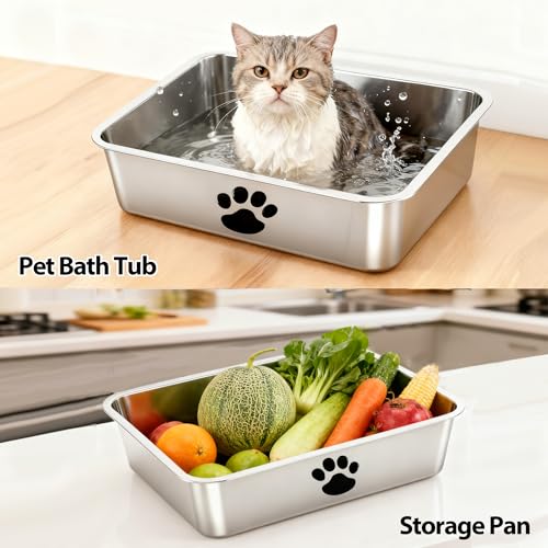 Stainless Steel Litter Box, Metal Cat Litter Pans-4“ Height Low Entry Indoor Pet Toilet Supplies for Kitty, Kitten, Rabbit, Puppy,No Stick Easy Clean-No Smell - size: 17.7" x 13.8"x 4"