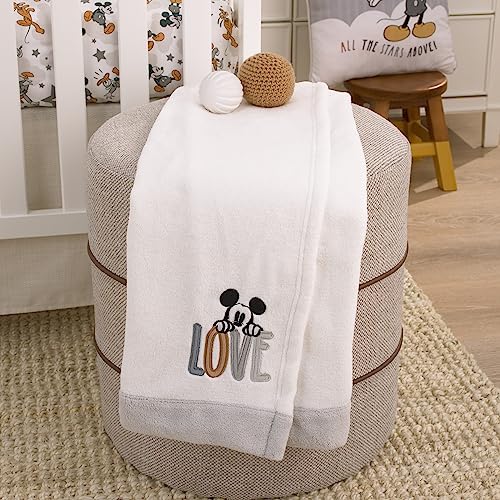NoJo Disney Mickey Mouse Love Mickey White, Gray, and Tan Love Applique Super Soft Baby Blanket - color: Mickey Mouse Love