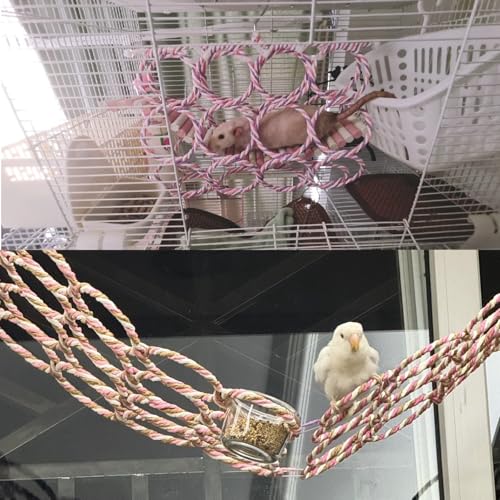 2 Pcs Bird Swing Climbing Rope Net Toys 14" x 24" Parakeet Hemp Rope Perch Swing Ladder Bridge Hanging Hammock Small Animal Activity Toy for Parrot Lovebirds Hamster Mice Rat Ferret (Random Color)