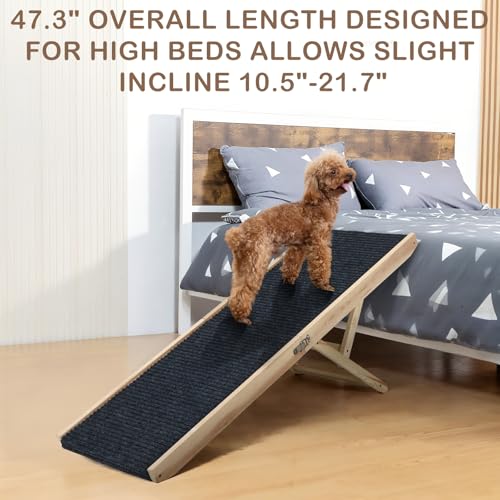 Folding Dog Ramp Safety for Bed, Wooden 5 Adjustable Height Pet Ramps, Potable Dog Steps with Non-Slip Traction Mat, Dog Step, Dogs Stairs for SUV Car, Couch, Safe,Height Bed(47.3 Inch Long) - size: 47.3 Inch Long