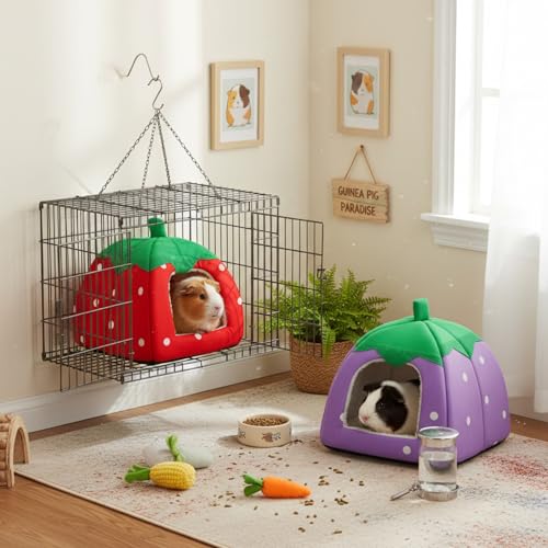 Novabright 4 Pack Guinea Pig Hideout Bed Dwarf Rabbit Bed Sleeping Fleece House Washable Cave Cage Accessories for Little Bunny Ferret Chinchilla Hedgehog (10.2x10.2x9.5 Inches,Fruit Style) - size: 10.2x10.2x9.5 Inches, style: Fruit Style