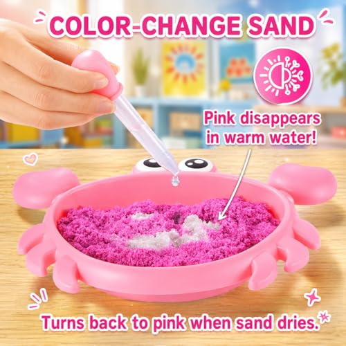 Carolart Mini Crab Sandbox, Sensory Bin with Color Changing Sand | Ocean sensory kit with sensory balls and tools, ocean sensory play toy, gift for boys girls ages 3-8 - style: Crab