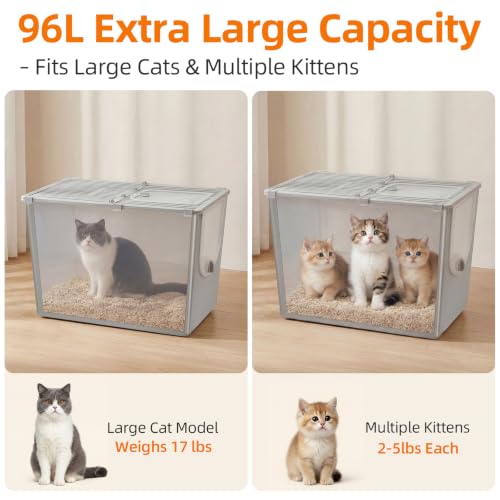 Yangbaga Covered Cat Litter Box: Stainless Steel Enclosed Litter Box w/lid | 24"x16"x16"Side-Corner Box-Removable lid-Odor Control-Non-stick-Easy Clean-Ideal for Large Cat&Kitten-Include Carbon Filter