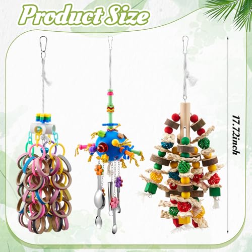 Seenelling 3 Pcs Extra Large Bird Parrot Toy Multicolored Natural Wooden Parrot Cage Chewing Toys for Large Medium Macaws Cockatoos African Grey Birds (Ring and Ball) - style: Ring and Ball